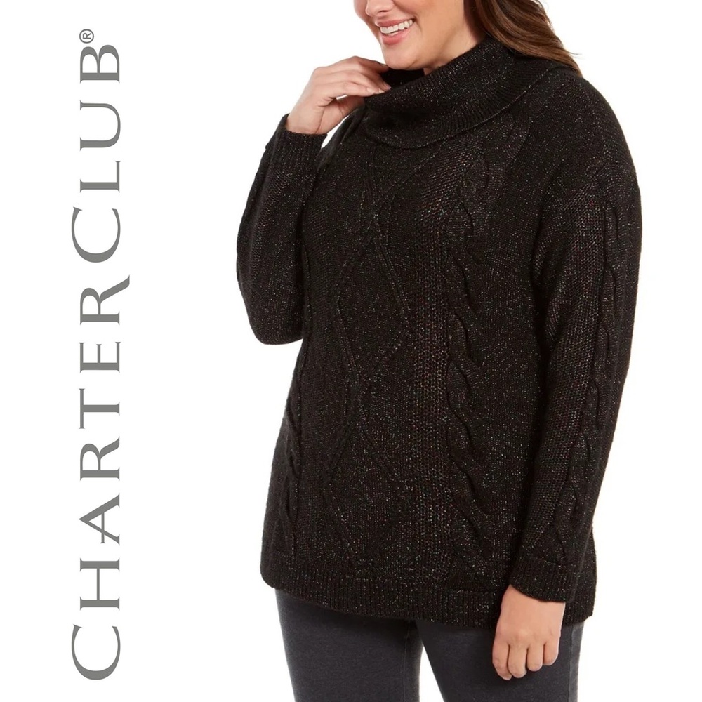 CHARTER CLUB Black Rainbow Metallic Knit Pullover Small Petite NWOT